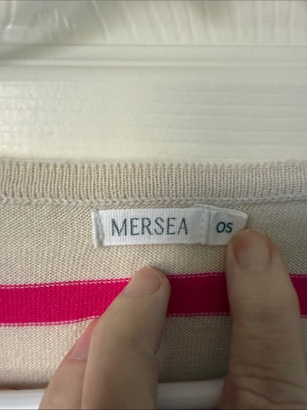 # Classic Scoop-Neck Stripe Sweater by MERSEA — Cream & Pink - Picture 2 of 6